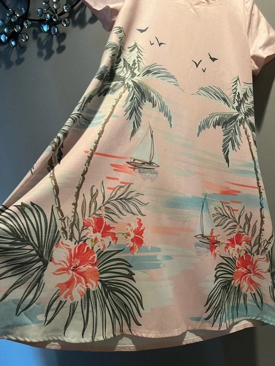 Women’s Pink Tropical Print Dress - Picture 5 of 5